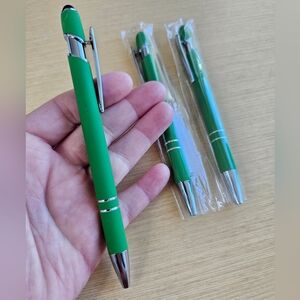 Personalized Set of 3 green ballpoint pens with stylus- made to order
